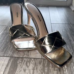 Fashion Nova Heels- Cut You Off Mules- Gold